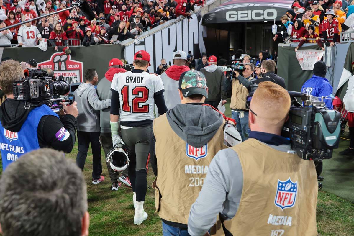 Tampa Bay Buccaneers quarterback Tom Brady (12) walks off the field following a loss during an ...