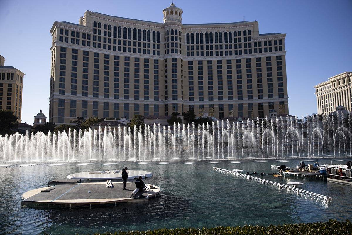 Preparations take place at the Bellagio Fountains in Las Vegas in advance of the NHL All-Star W ...