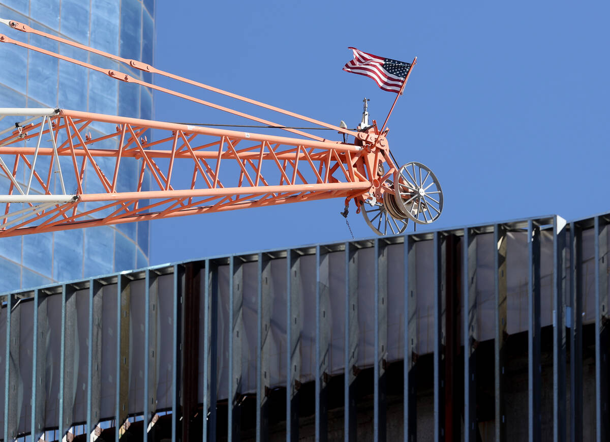 A crane works at the under construction Fontainebleau Las Vegas on the north Strip Friday, Feb. ...