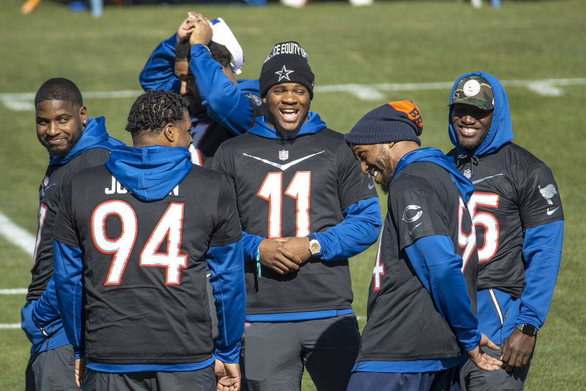 Dallas Cowboys linebacker Micah Parsons(11) laughs with teammates New Orleans Saints defensive ...