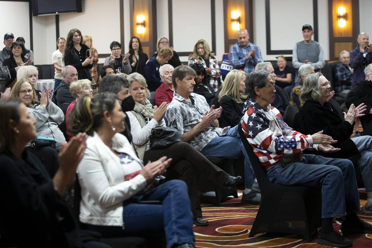 Audience members applaud for speakers during a campaign event for Republican U.S. Senate candid ...