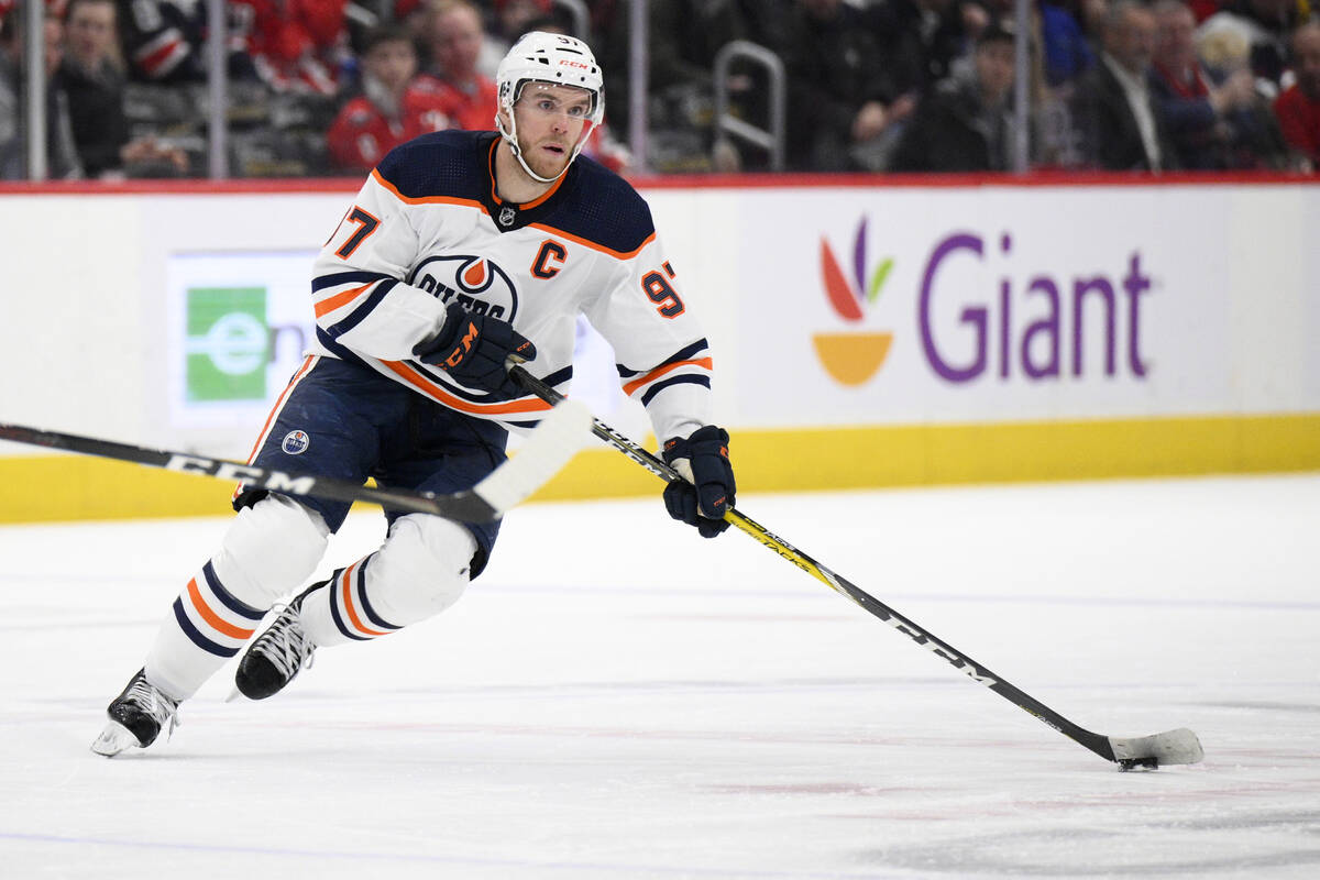 Edmonton Oilers center Connor McDavid (97) in action during the second period of an NHL hockey ...