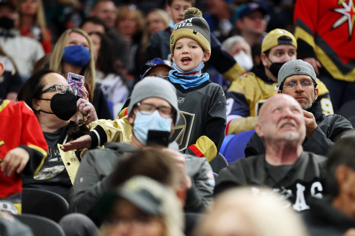 Fans attend the NHL All-Star Skills competition at T-Mobile Arena in Las Vegas, Friday, Feb. 4, ...