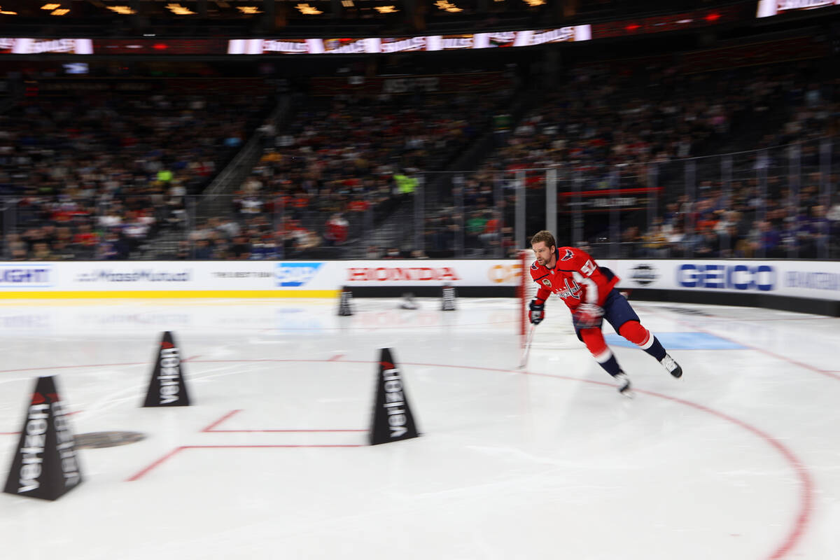 Washington Capitols forward Evgeny Kuznetsov (92) competes in the Fastest Skater competition du ...