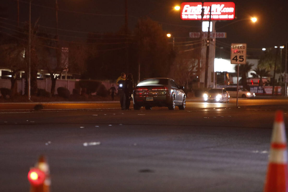 Las Vegas police ivestigate a fatal accident near the intersection of Boulder Highway and Indio ...