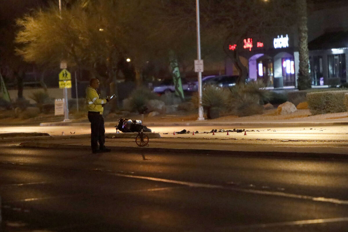 Las Vegas police investigate a fatal crash near the intersection of South Rainbow Boulevard and ...