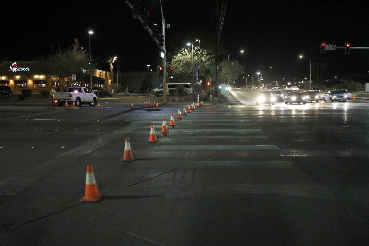 Las Vegas police close Rainbow Boulevard after a fatal crash near the intersection of South Rai ...