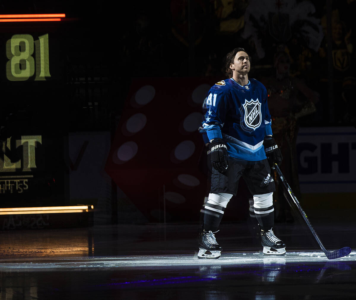 Vegas Golden Knights forward Jonathan Marchessault (81) is introduced before the start of the N ...