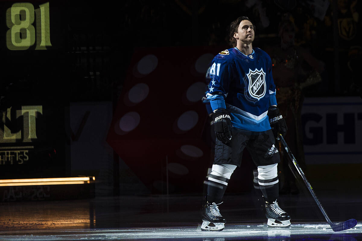 Vegas Golden Knights forward Jonathan Marchessault (81) is introduced before the start of the N ...