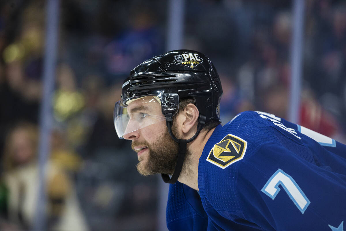 Vegas Golden Knights defenseman Alex Pietrangelo (7) during the NHL All-Star Game on Saturday, ...