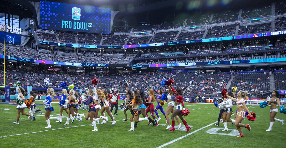 Cheerleaders leave the field after a performance during the first half of the Pro Bowl at Alleg ...