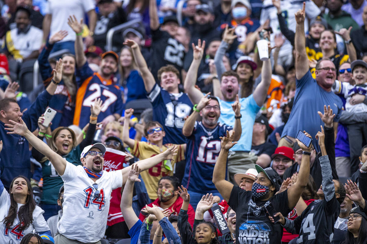 Fans cheer during the second half of the Pro Bowl at Allegiant Stadium on Sunday, Feb. 6, 2022, ...