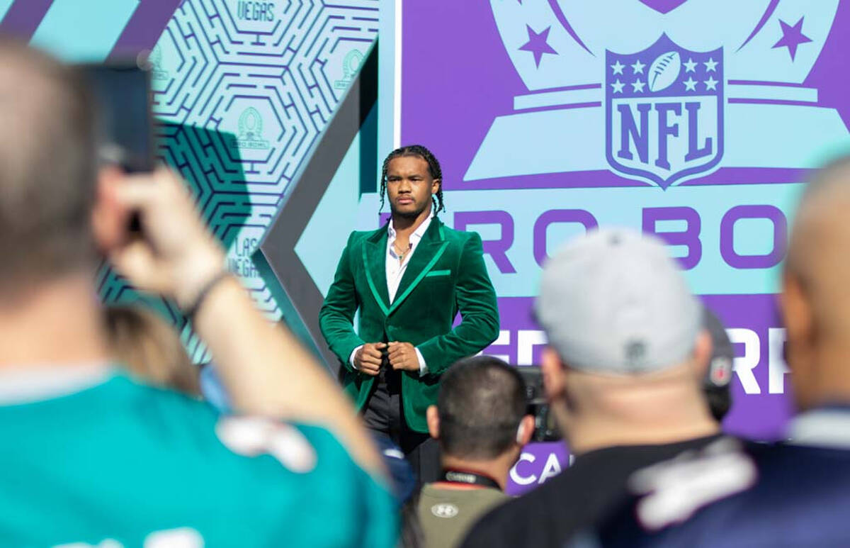 Arizona Cardinals quarterback Kyler Murray walks the red carpet during the Pro Bowl pregame fes ...