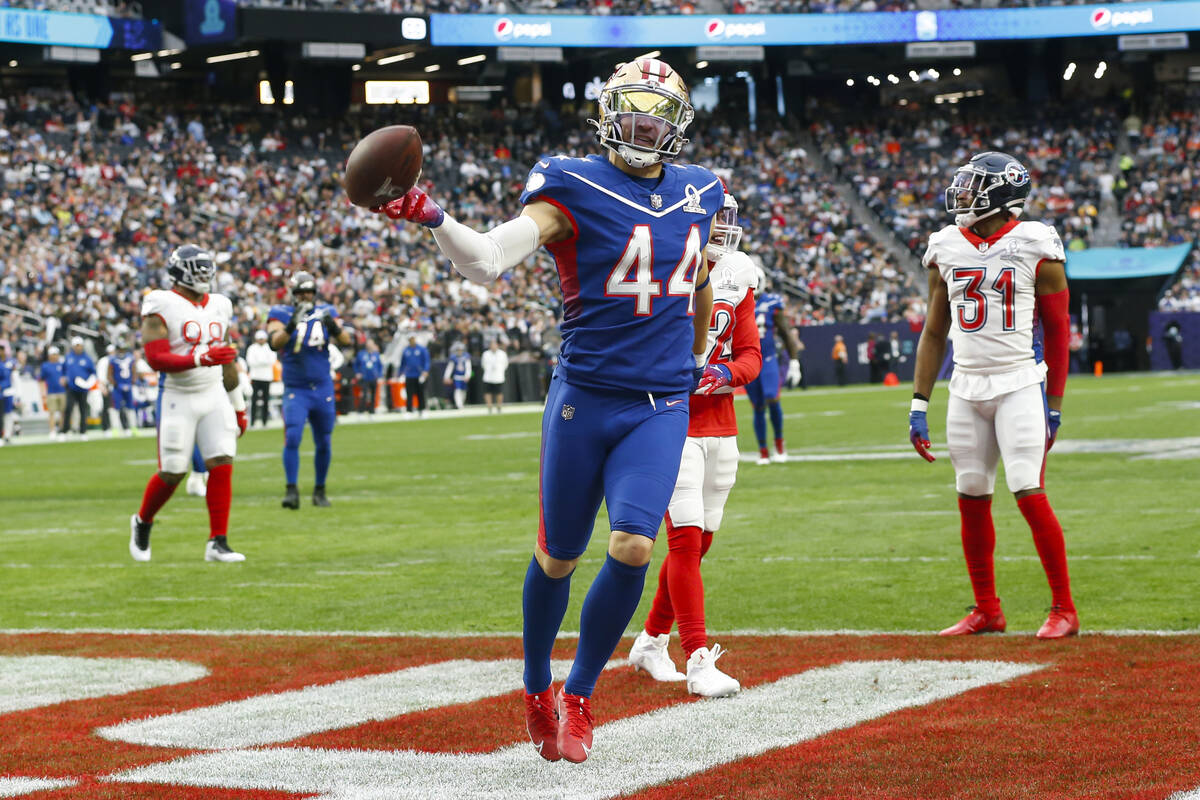 NFC fullback Kyle Juszczyk of the San Francisco 49ers (44) scores a touchdown during the first ...