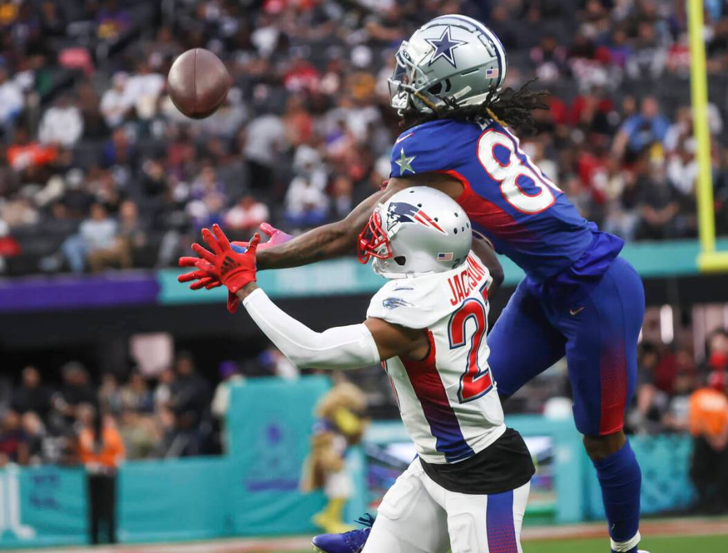 AFC cornerback J.C. Jackson of the New England Patriots (27) breaks up a pass intended for NFC ...