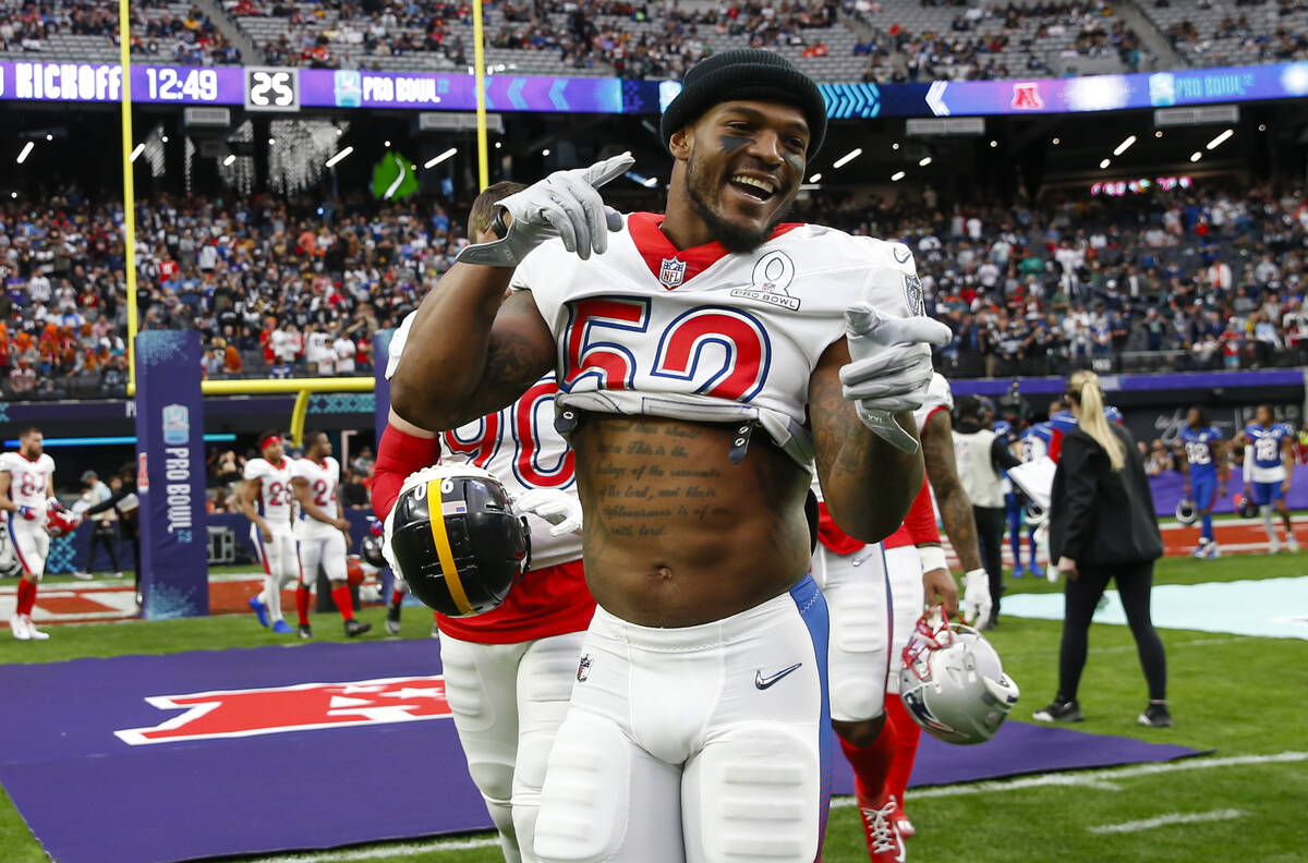 AFC inside linebacker Denzel Perryman of the Las Vegas Raiders (52) is introduced before the st ...