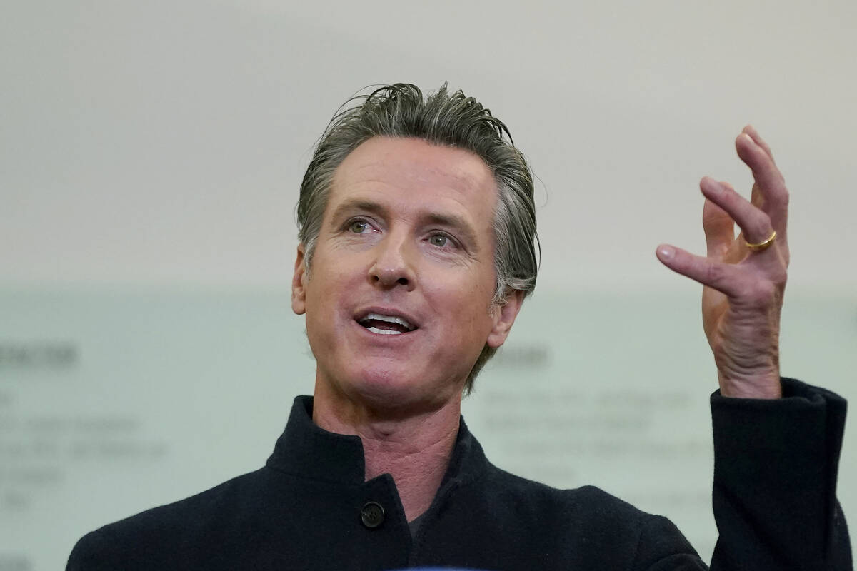 Gov. Gavin Newsom speaks at a news conference in Oakland, Calif., on Oct. 27, 2021. (AP Photo/J ...