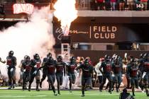 The UNLV football team is shown at Allegiant Stadium on Saturday, Sep. 18, 2021, in Las Vegas. ...