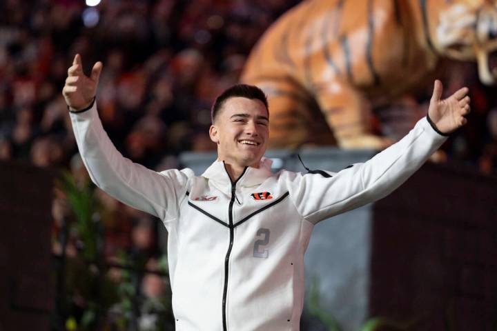 Cincinnati Bengals kicker Evan McPherson (2) enters the field during the Super Bowl LVI Opening ...