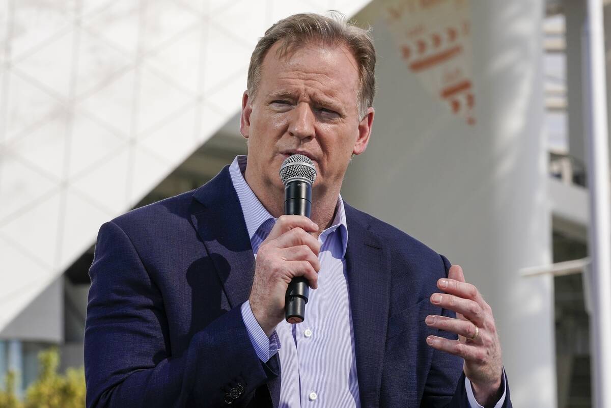 NFL Commissioner Roger Goodell speaks at a news conference Wednesday, Feb. 9, 2022, in Inglewoo ...