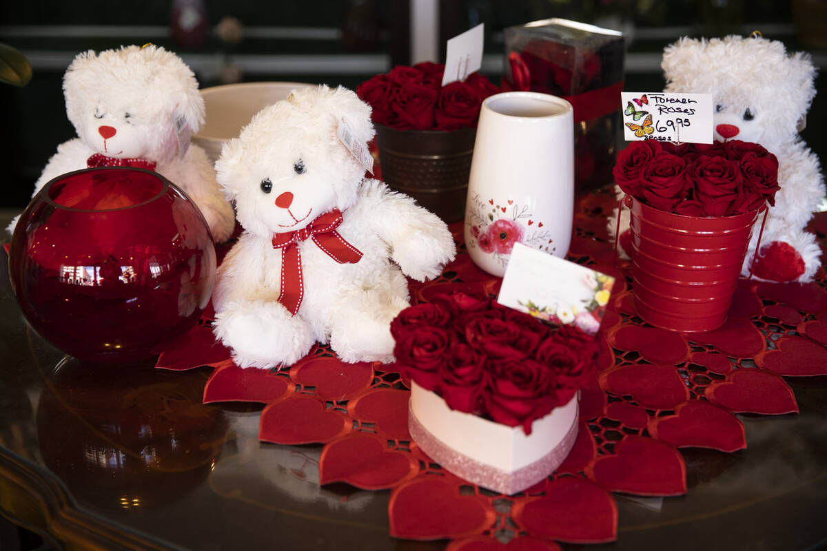 Valentine's Day gifts are displayed at DiBella Flowers & Gifts in Las Vegas in February 2021. ( ...