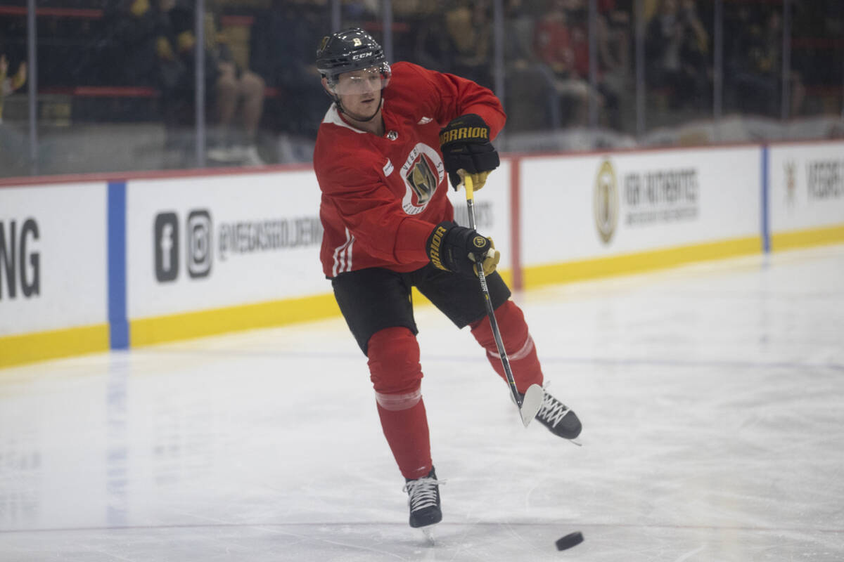 Golden Knights player Jack Eichel during a team practice at City National Arena in Las Vegas, T ...