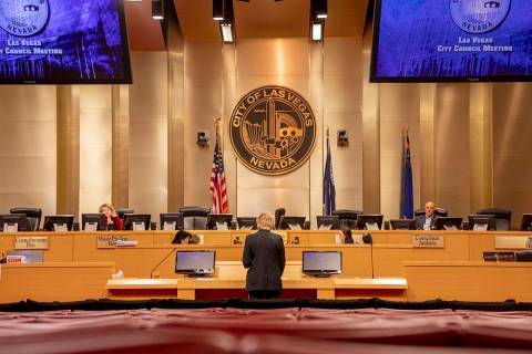 Las Vegas City Hall Council Chambers, in Las Vegas on Wednesday, March 18, 2020. (Elizabeth Pag ...