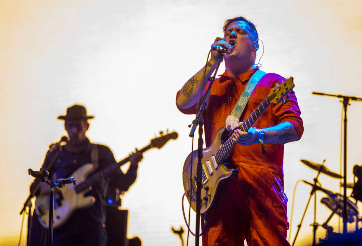 Modest Mouse lead singer Isaac Brock performs with the band on the Downtown Stage during day tw ...