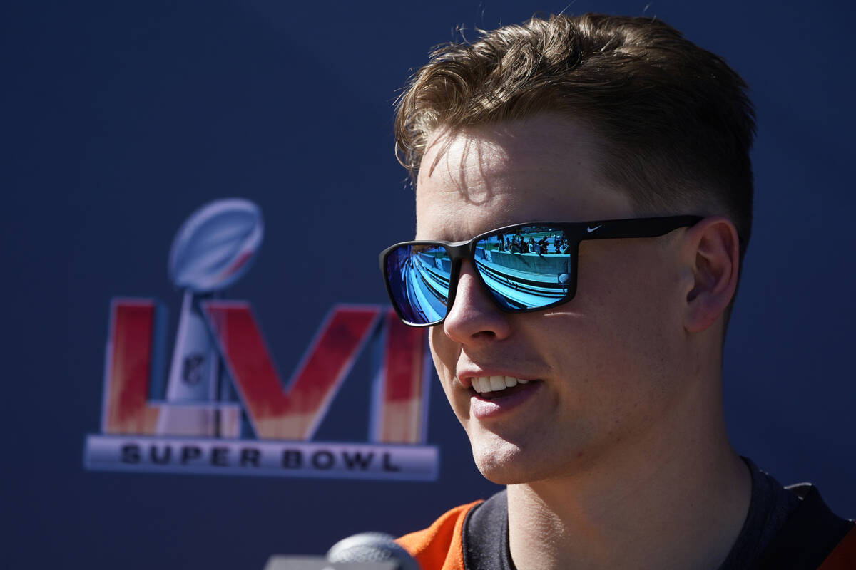 Cincinnati Bengals quarterback Joe Burrow answer questions during a press conference following ...