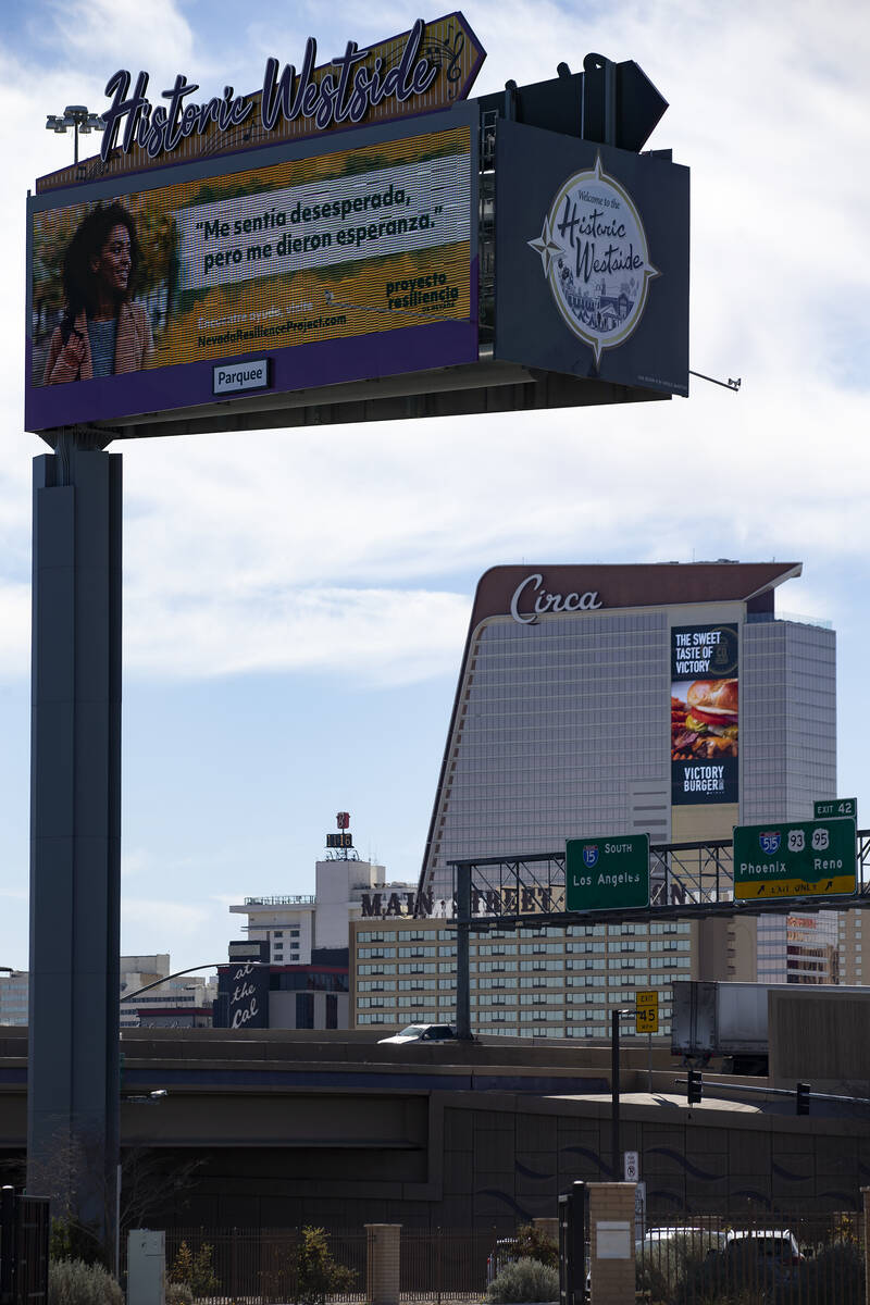 Downtown Las Vegas is visible from the Historic Westside on Friday, Feb. 18, 2022, in Las Vegas ...