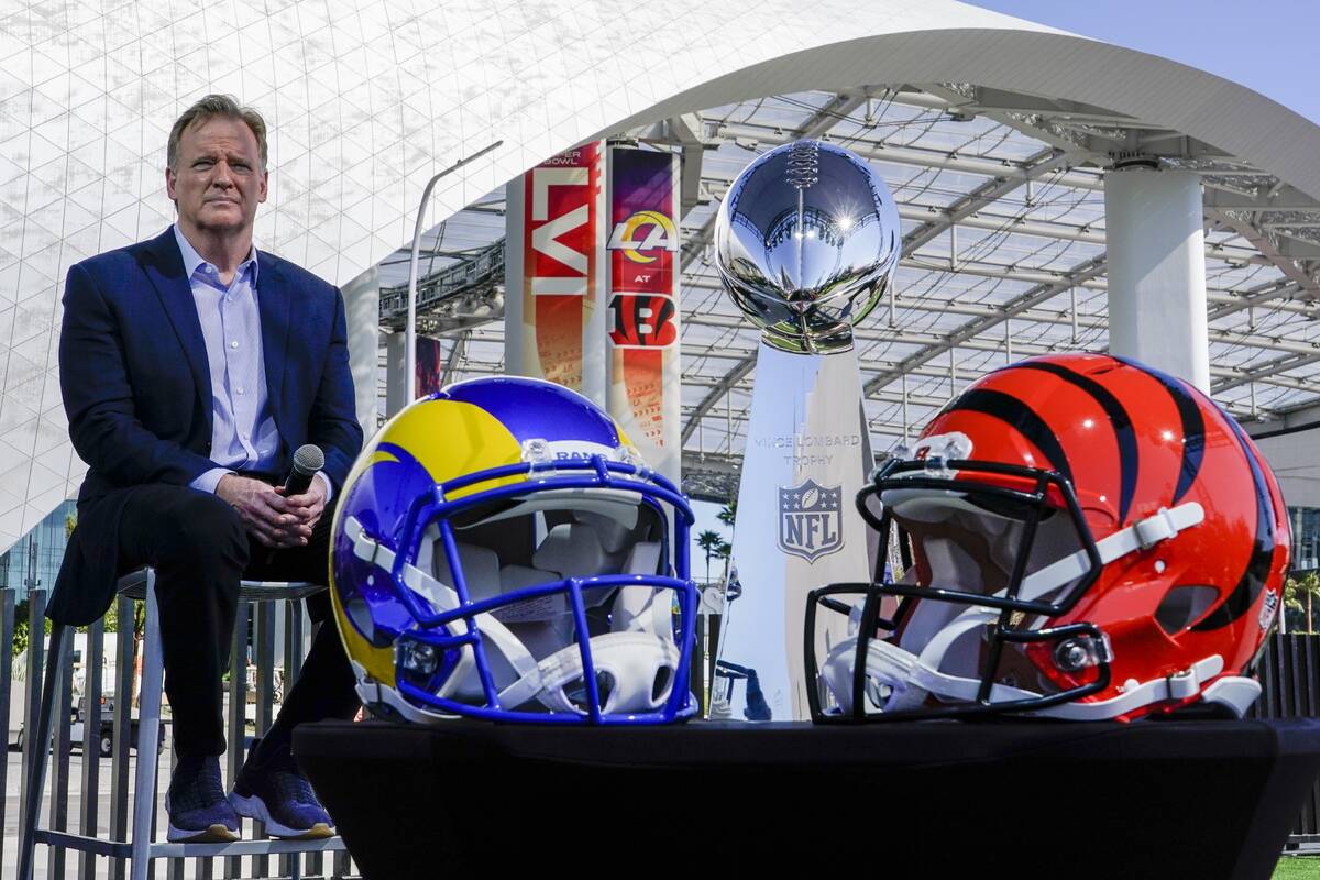 NFL Commissioner Roger Goodell speaks at a news conference Wednesday, Feb. 9, 2022, in Inglewoo ...