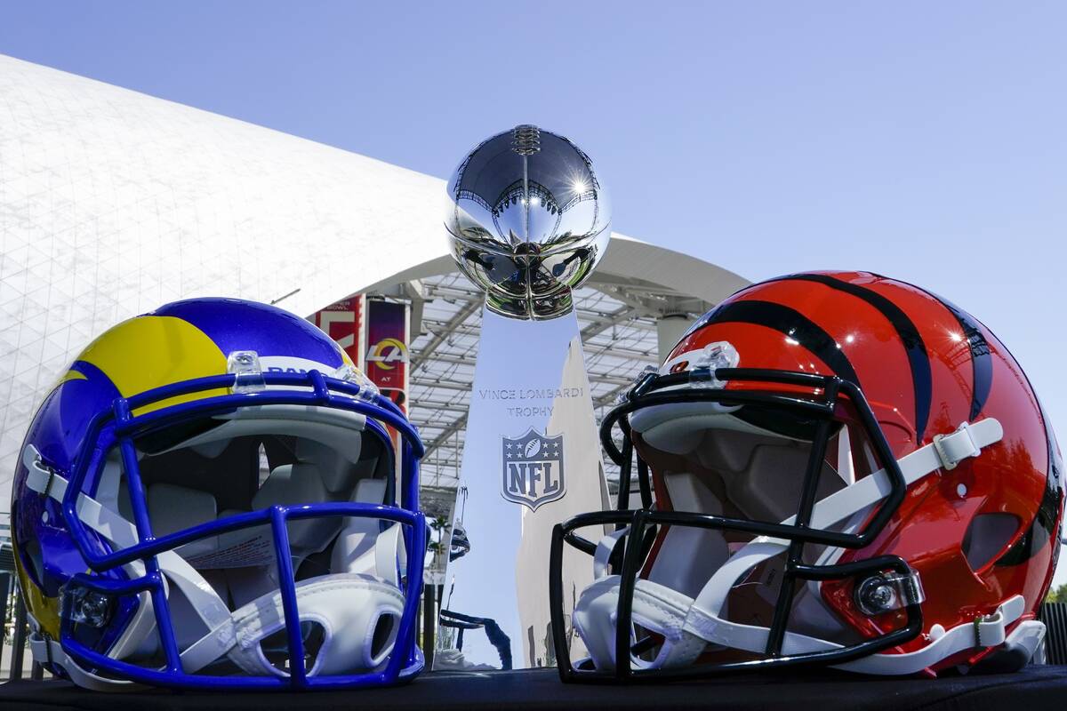 The Vince Lombardi Trophy is seen before NFL Commissioner Roger Goodell addresses the media at ...