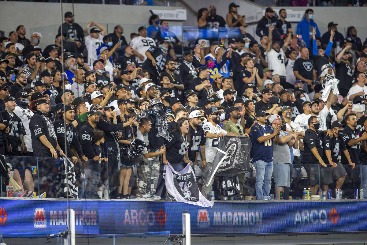 Raiders fans have a strong presence at the Los Angeles Chargers as seen during the third quarte ...