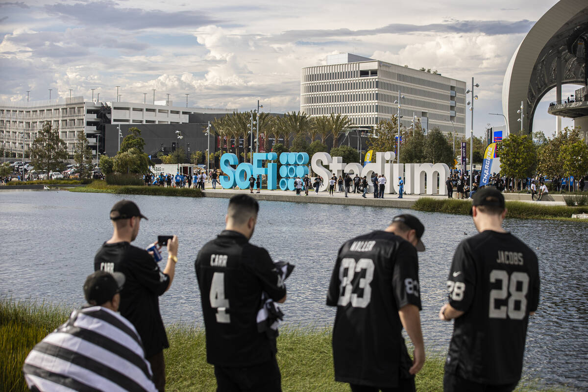 Las Vegas fans before the start of an NFL football game between the Raiders and the Los Angeles ...