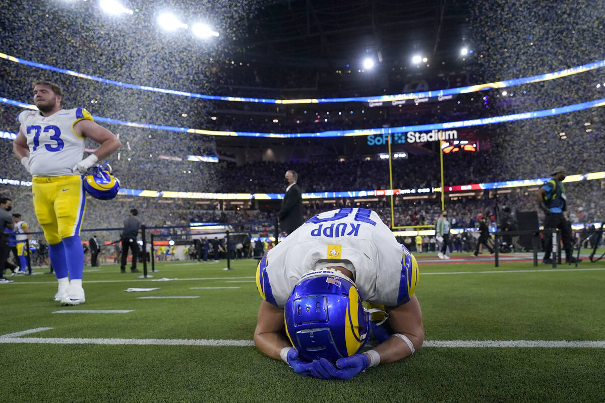 Los Angeles Rams wide receiver Cooper Kupp (10) reacts after the Rams defeated the Cincinnati B ...