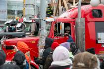 Truck drivers and others protest COVID-19 pandemic restrictions in Ottawa, Ontario, on Saturday ...