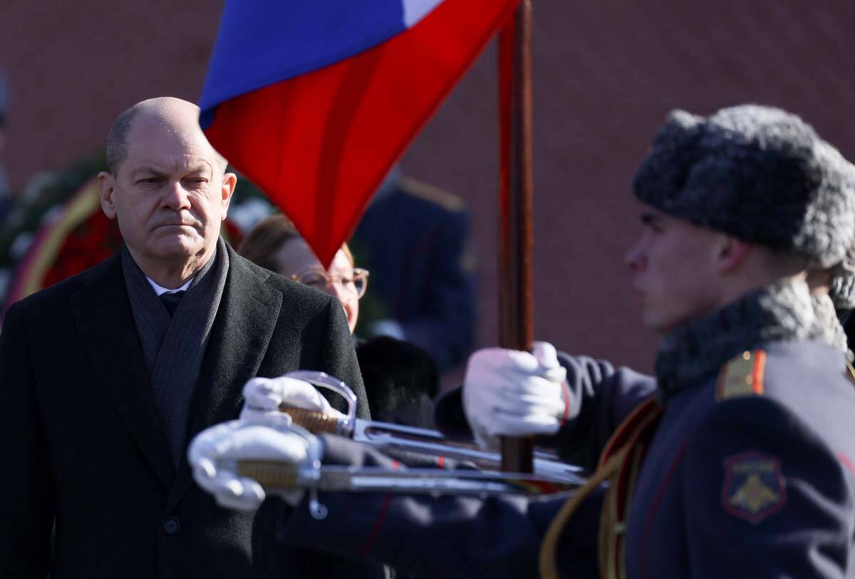 German Chancellor Olaf Scholz attends a wreath-laying ceremony at the Tomb of the Unknown Soldi ...