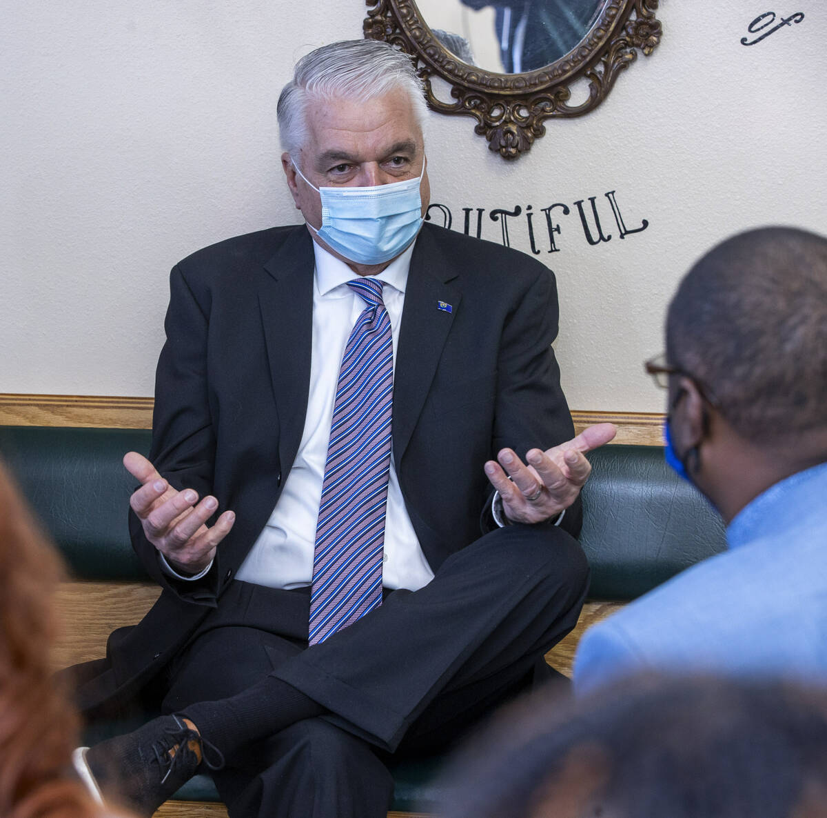 Gov. Steve Sisolak responds to a question asked of him as he meets with Black business owners a ...