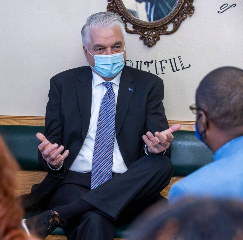 Gov. Steve Sisolak responds to a question asked of him as he meets with Black business owners a ...