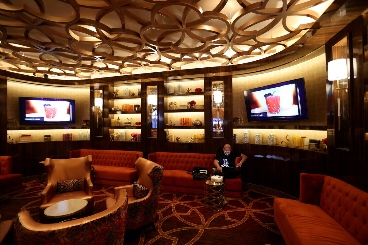 The new “Library” lounge at Sahara Las Vegas Friday, Jan. 28, 2022. Recent renova ...