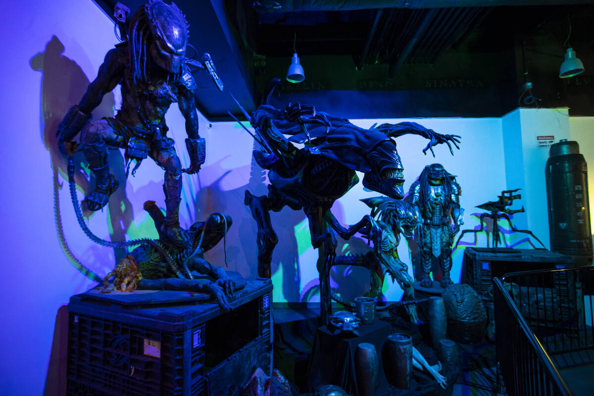 Props from the “Alien” and “Predator” movie franchises are seen dur ...