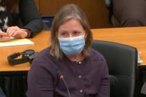 In this screen grab from video, former Brooklyn Center Police Officer Kim Potter listens during ...