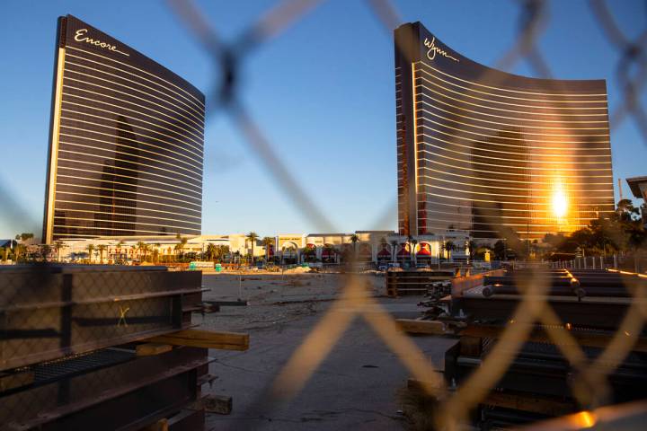Wynn Las Vegas and Encore are seen north of Fashion Show Drive, with land owned by Wynn Resorts ...