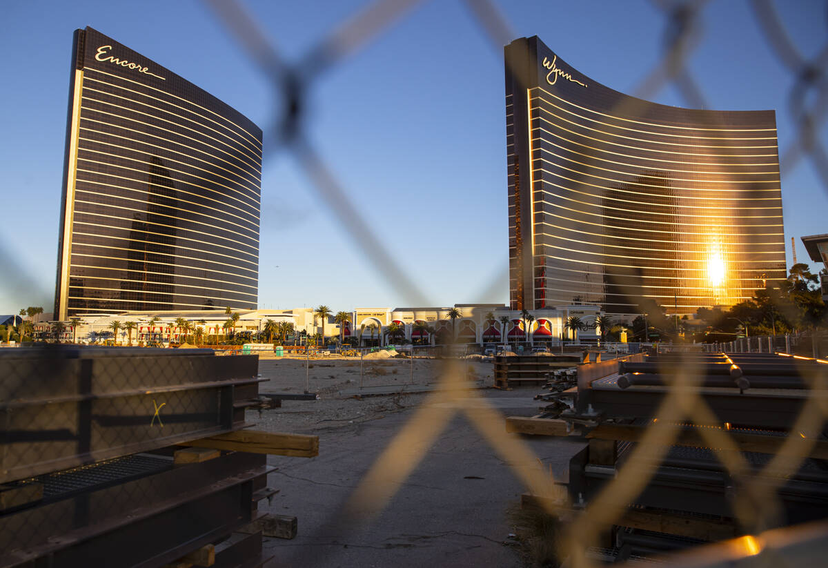 Wynn Las Vegas and Encore are seen north of Fashion Show Drive, with land owned by Wynn Resorts ...