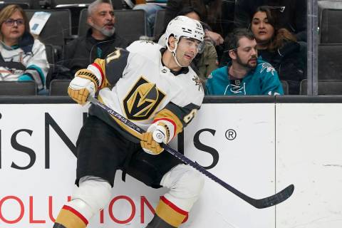 Vegas Golden Knights left wing Max Pacioretty watches his goal during the second period of an N ...