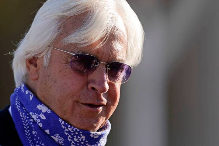 Bob Baffert, trainer for Kentucky Derby hopeful Medina Spirit, talks to a reporter outside his ...