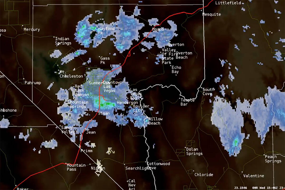 An image form the National Weather Service shows snow showers in the Las Vegas Valley on Feb. 2 ...