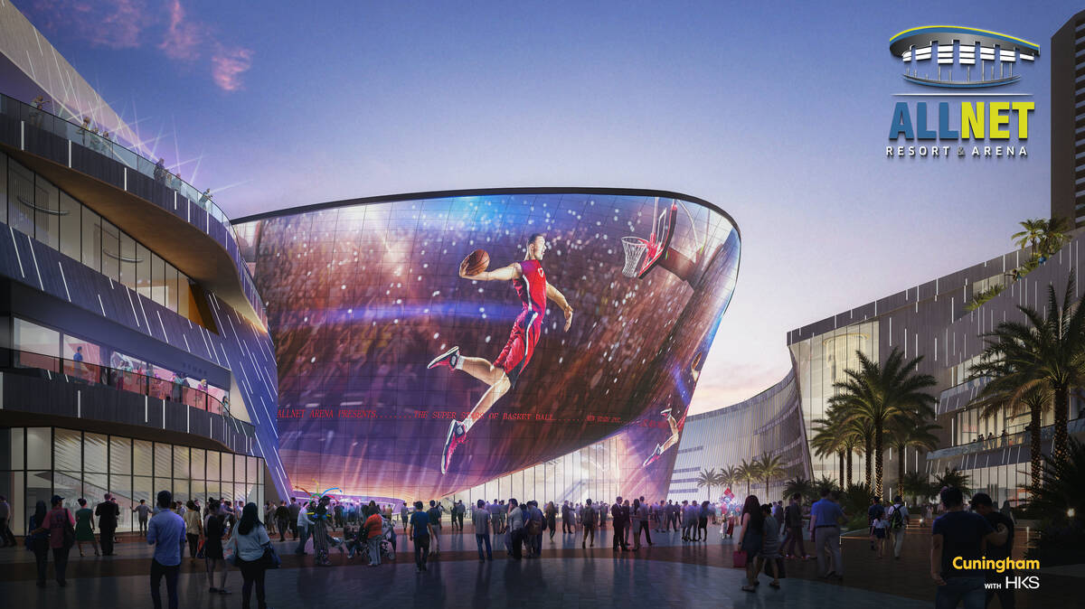 An artist's rendering of former NBA player Jackie Robinson's long-sought arena and hotel projec ...