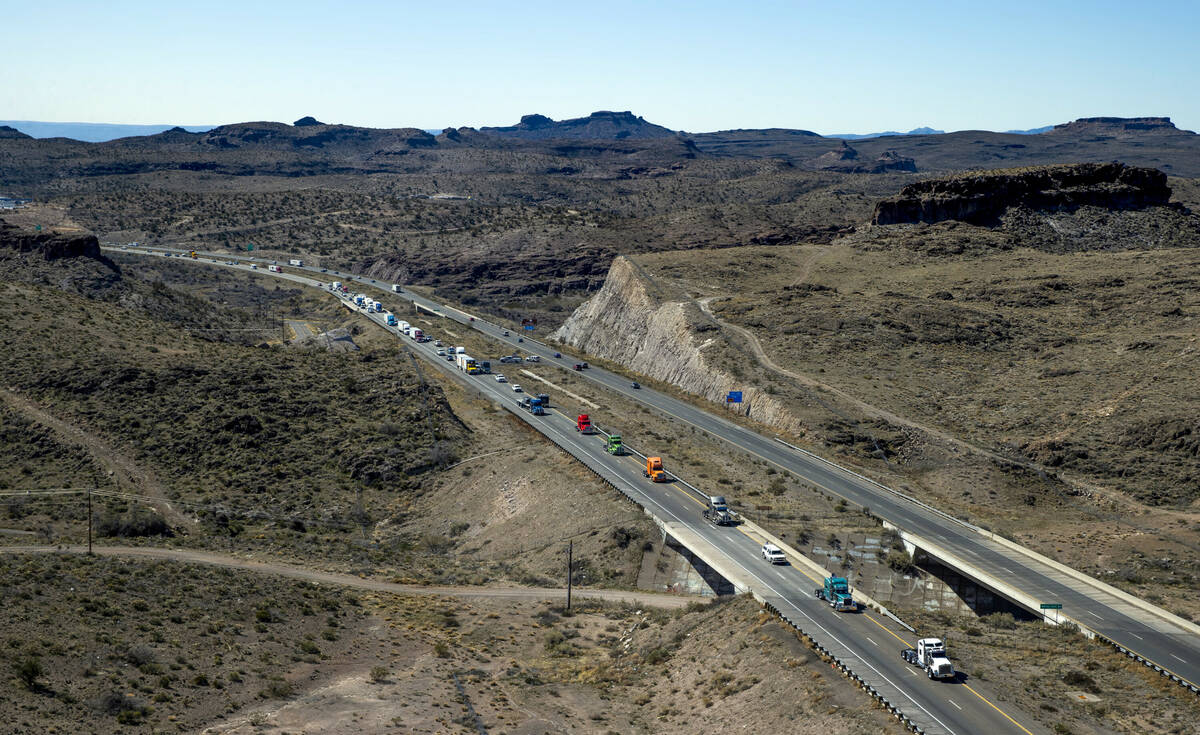 The People’s Convoy moves east along the I-40 as they pass through Kingman, Ariz., on th ...