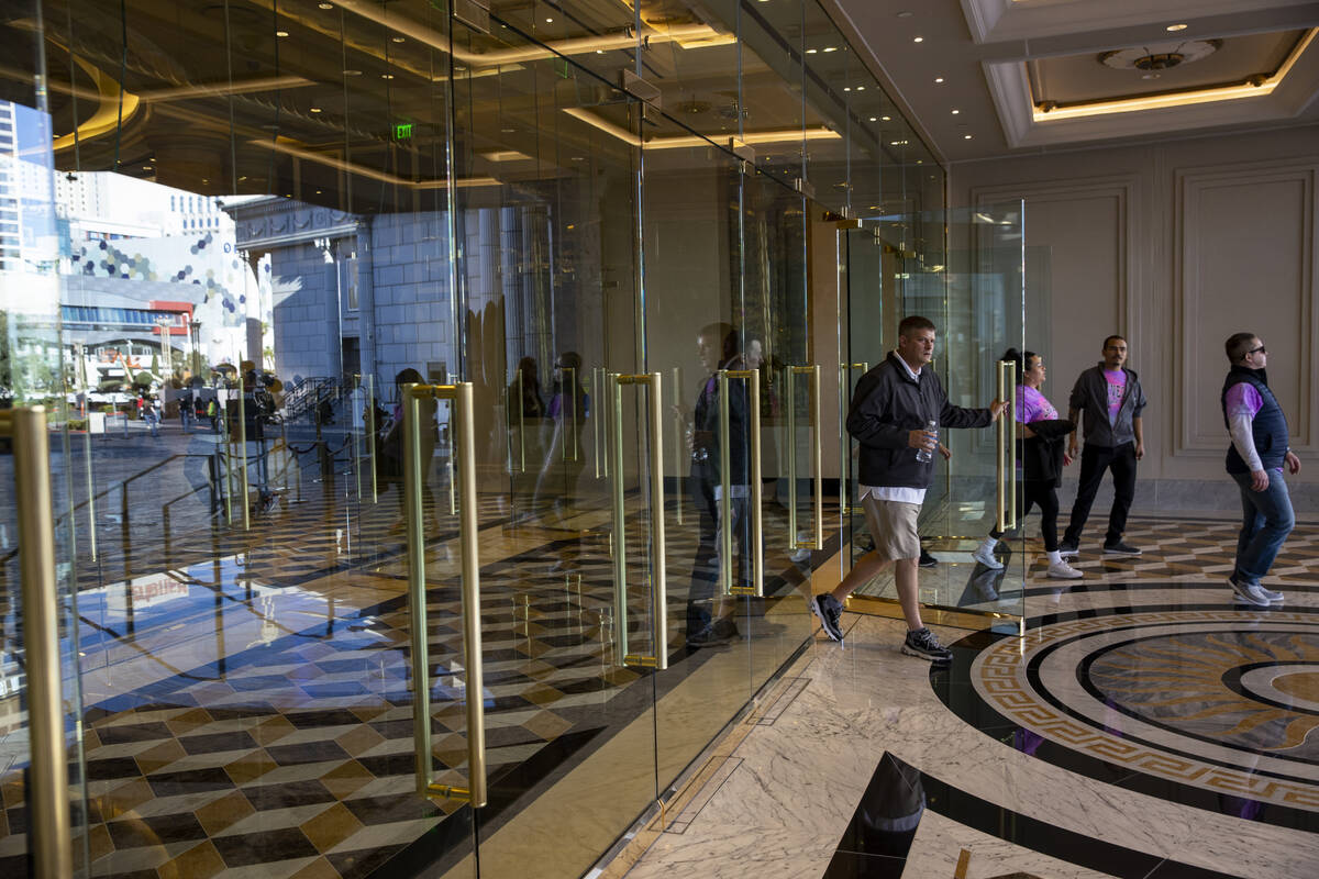 The remodeled main entrance to Caesars Palace hotel-casino in Las Vegas is seen on Friday, Feb. ...